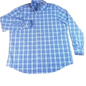 Lauren Ralph Lauren Men's 18.5 Blue Plaid Stretch Button Down Tall Fit Shirt